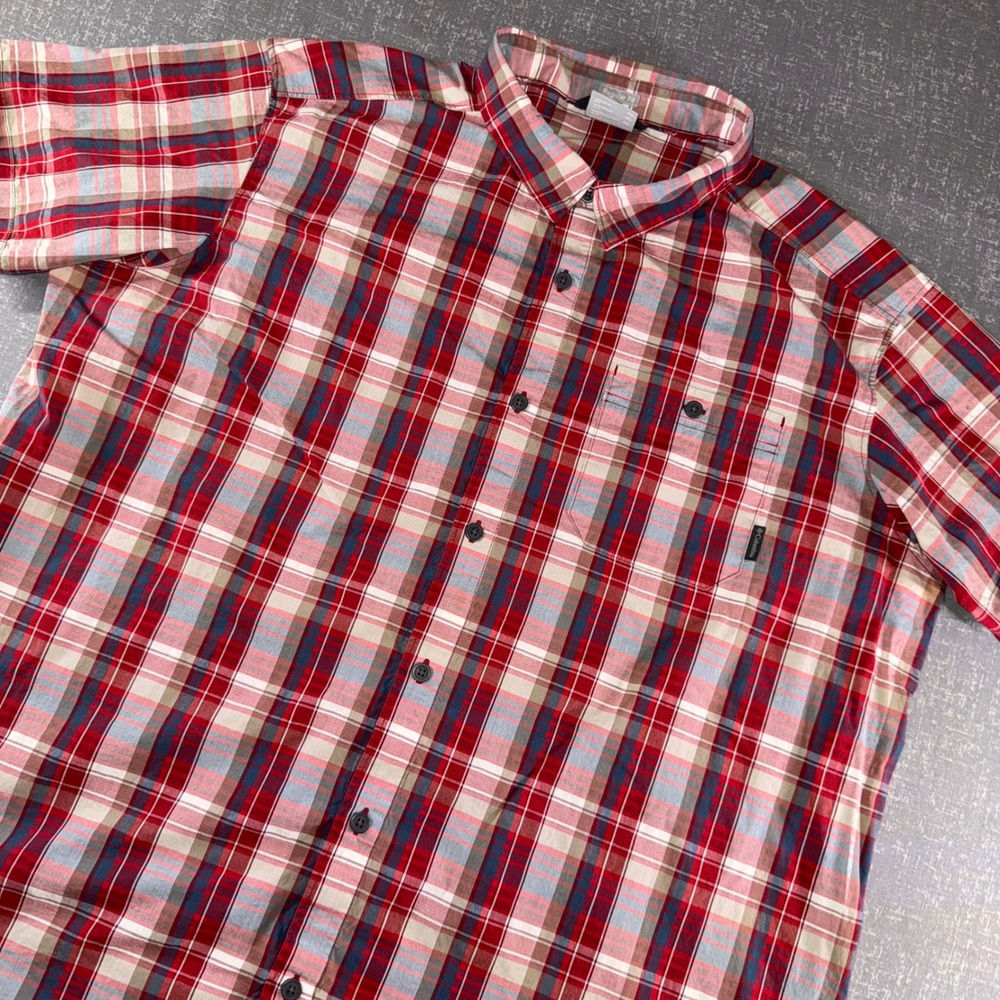 Columbia Mens XXL Regular Fit Short Sleeve Plaid Button Up Shirt Red Blue‎ Tan
